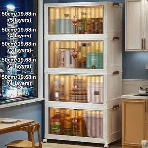 Foldable Storage Box 5 Layers, Large Storage Box with Double Opening, Large Storage Box with Lid and Wheels, Can Store Clothes, Snacks, Toys and Books, Home Office Outdoor Foldable Container