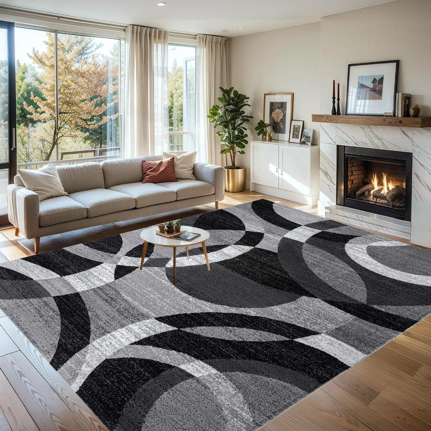 Red Modern Geometric Indoor Large Area Rug Overlapping Circle Pattern Fade Resistant Non Shedding for Living Room Dining Room Family Room Versatile & Suitable