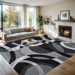 Red Modern Geometric Indoor Large Area Rug Overlapping Circle Pattern Fade Resistant Non Shedding for Living Room Dining Room Family Room Versatile & Suitable