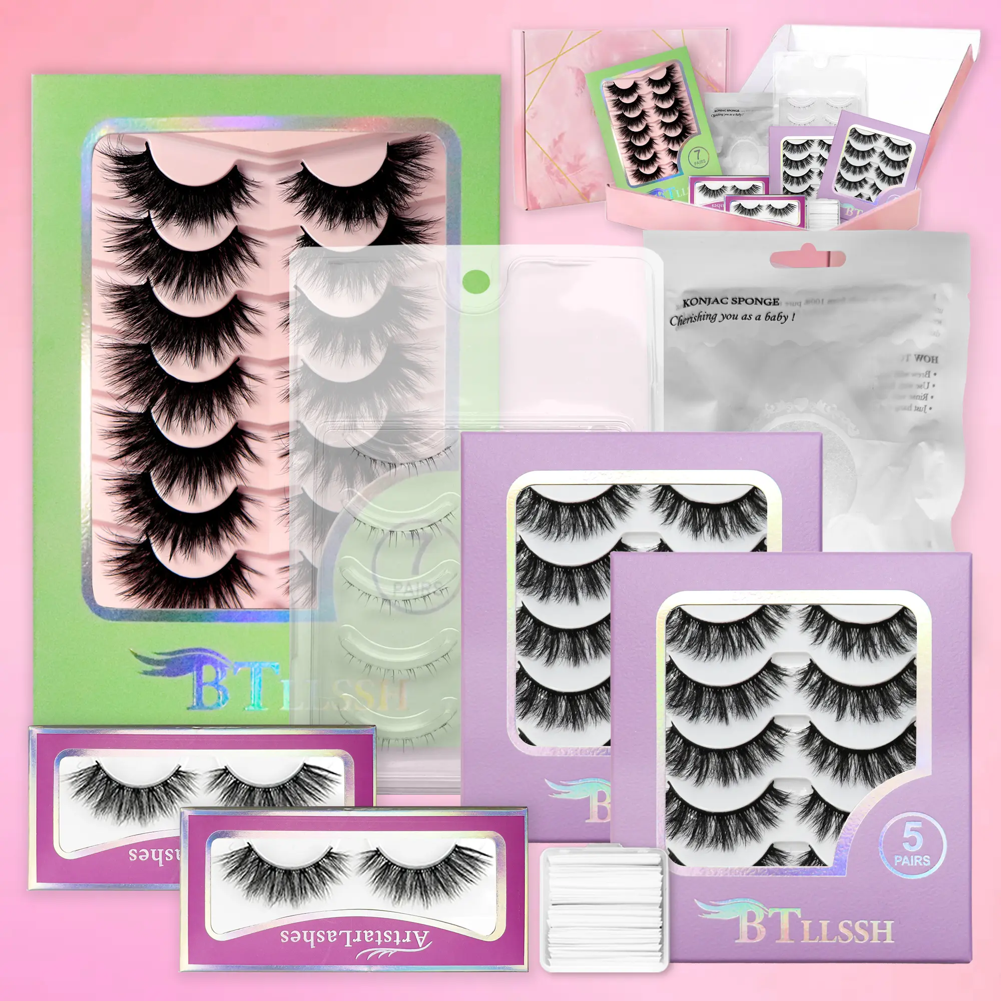 16mm & 18mm BTLLSSH 19 Pairs Full Strip False Eyelashes Mixed  Fluffy Volume Fake Lashes Multi Styles Strip Lashes Set For Makeup Beginners Daily Dating Wedding Party Cosplay Eye Makeup