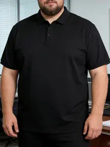 Men's Plus Size Collared Button Short Sleeve Classic Polo Shirt, Solid Color Versatile Soft Comfortable Breathable, Casual Summer Wear Outdoor