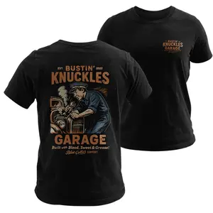 Bustin Knuckles Garage T Shirt, Vintage Mechanic Graphic Tee, Soft Cotton Blend Shirt, Blue Collar Support Workwear, Grease and Grit Auto Repair Gift for Men