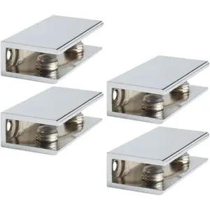 Glass Shelf Bracket Adjustable Shower Brackets,Heavy Duty Rectangle Clamp Holder for 6-10mm Glass Shelves,Wall Mount Clamps Clip Support Hardware Replacement Parts,Polished Chrome 4 Pcs