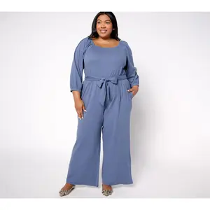 AnyBody Petite DayDreamer Knit 3/4 Sleeve Tie Waist Jumpsuit