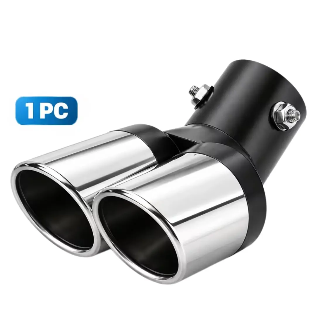 【Check the size before ordering 】Universal Dual Exhaust Pipe for Cars, Decorative Curved Double Outlet Tailpipe, Curved Bevel Mouth Design, Waterproof Durable Metal Muffler Pipe, Universal Adjustable Thickened Automotive Tail Throat Pipe