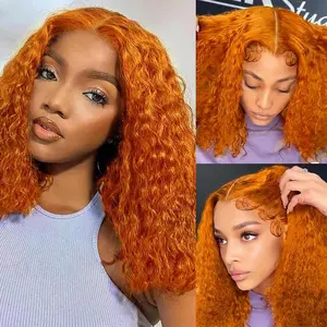 350 Orange Ginger Deep Wave BOB Wig Human Hair 18 Inch Wear And Go Glueless 13x4 HD Ginger Orange Lace Front Wigs Human Hair Pre Plucked Short Curly Frontal BOB Wigs For Black Women