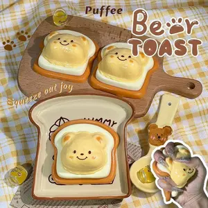 Butter Bear Toast Taba Squishy,Handmade Creamy Soft Slow Rebound Stress Relief Fidget Toy, Halloween Christmas Party Office Gift