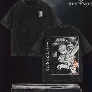 Levi Ackerman Anime Tshirt – Retro Vintage Washed Heavyweight Cotton Tee, Attack on Titan Merch, Anime Lover Gift, Casual Streetwear, Manga Fans Clothing, Crewneck Style, Soft Tops , Anime Gift For Boys TL3 MWD