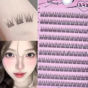 120pcs Self-adhesive False Eyelashes No Glue Voluminous Fluffy Fish Tail Sunflower Thick Curling DIY Lash Extensions Anime Big Eye for Daily Party Wedding Makeup Fit All Eye Shapes Individual Lash Clusters