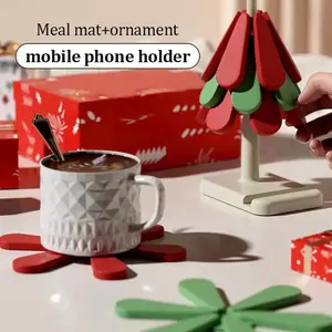 Christmas Tree Silicone Table Mat Heat Resistant Coaster for Home Kitchen Waterproof Anti-Scald Pot Pad Modern Minimalist Tableware Protector