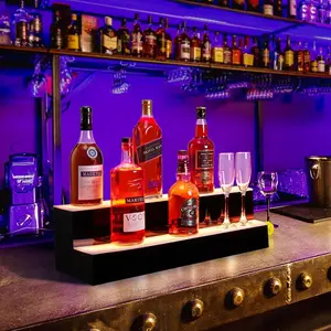 GARVEE LED Lighted Liquor Bottle Display Shelf 2 Steps 30 Inches Liquor Shelf With RF Remote & App Control Acrylic Drink Shelves Multicolor Lighting Bar Shelves for Liquor Bottle Alcohol Display Shelf Stand