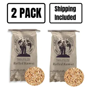 Organic Rolled Kamut Khorasan Wheat | Pack of 2 | 25 lb | Non-GMO | Grain Place Foods