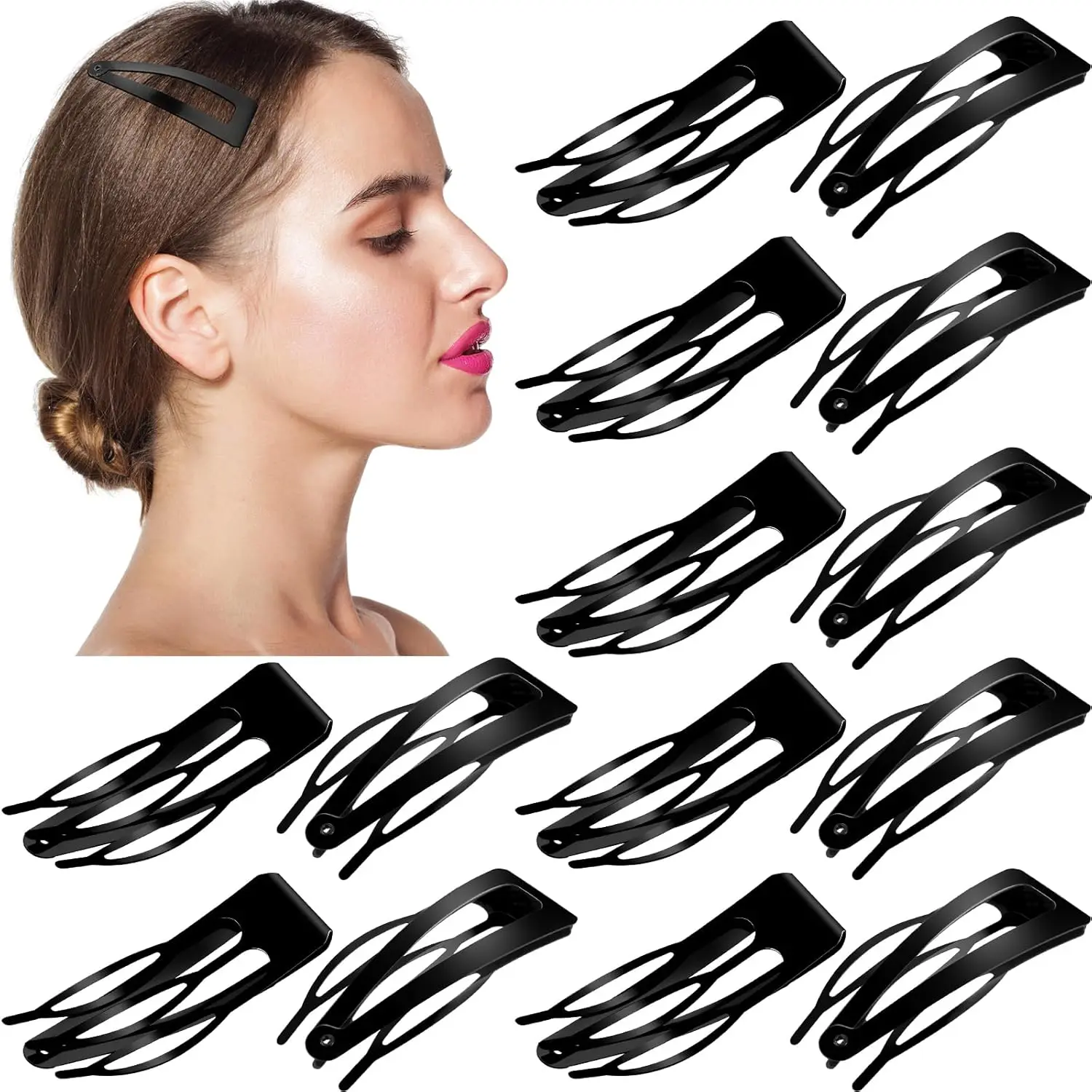 24 count Double Grip Hair Clips Metal Snap Clips Women Barrettes for Hair Making, Salon Supplies(Black,2.8 Inch)