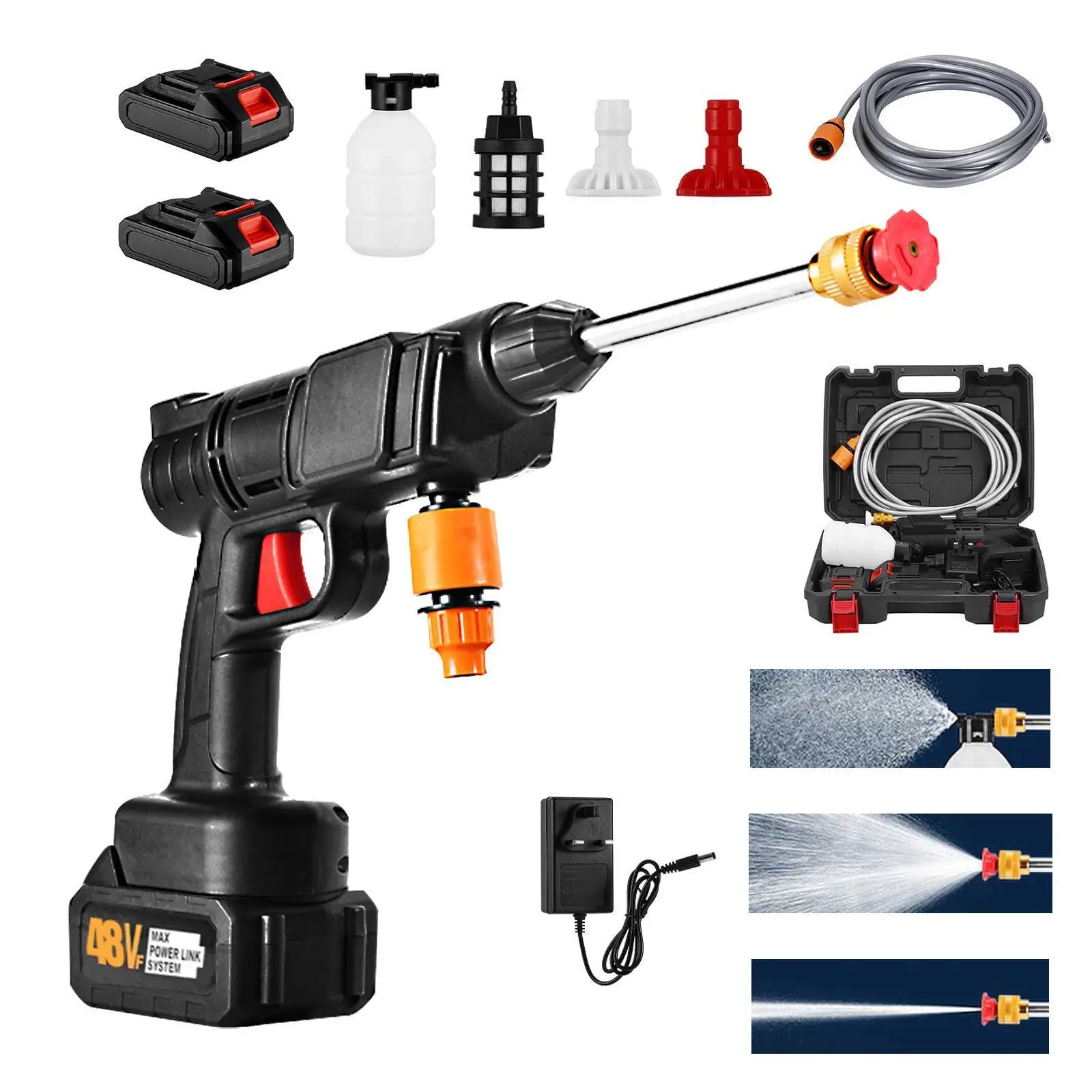 Wireless Portable High Pressure Washer, Nozzle Electric High Power Cleaner 2 Rechargeable Battery Powered By, Handheld Electric Cleaner Water