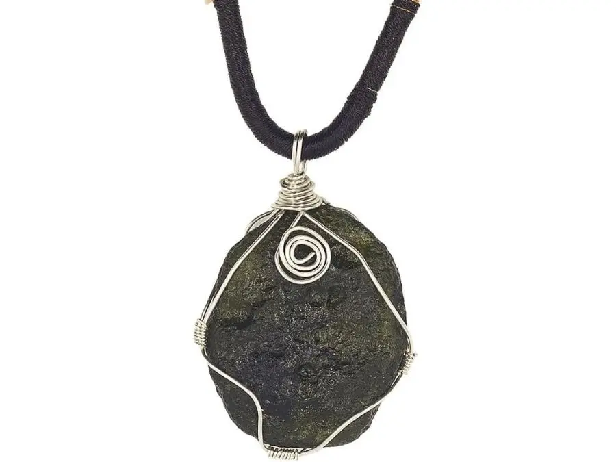 Moldavite Crystal Meteorite Tektite Necklace,Rough Moldavite Czech Meteorite Necklace,Irregular Shape,Wire-Wrapped