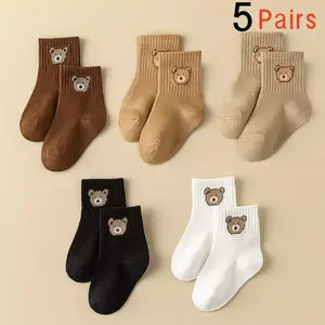 5-Piece Unisex Baby Cartoon Bear Socks - Non-Slip Soft Breathable, for Newborns/Infants/Toddlers | Playtime & Sleepwear Must-Have