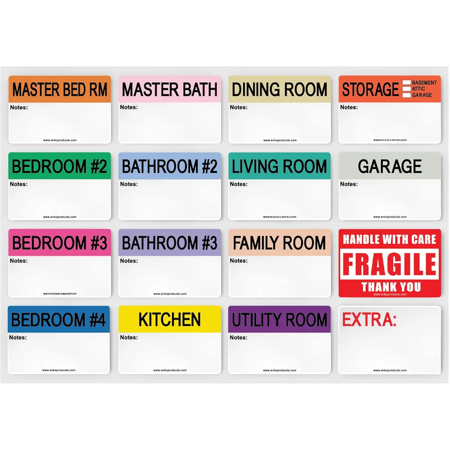 - 2 x 3 Inch  Home Moving Packing Labels Stickers for Box - Color Coded for Boxes, Packing Box Fragile Stickers (800 Labels, 4 Bedroom House)