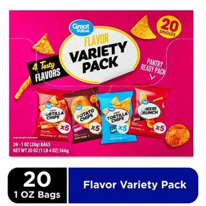 Great Value Sabritas Flamin' Hot Fried Potato Chips Variety Pack - 1 oz, 20 Count, Cheese-Infused, Crunchy Tasty Snacks with Yummy Taffy