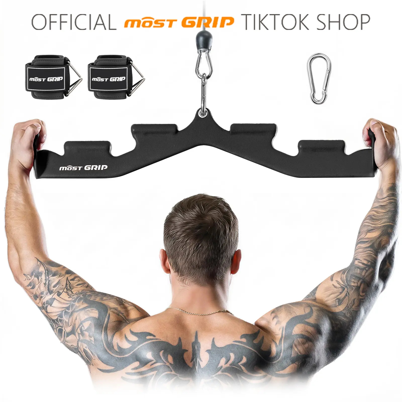 MOST GRIP LAT Pull Down Bar with 6 Ergonomic Handles, Neutral Grip Attachment for Whole Back Training, Workout & Gym Equipment for Home Gym Cable Systems, Workout Equipment