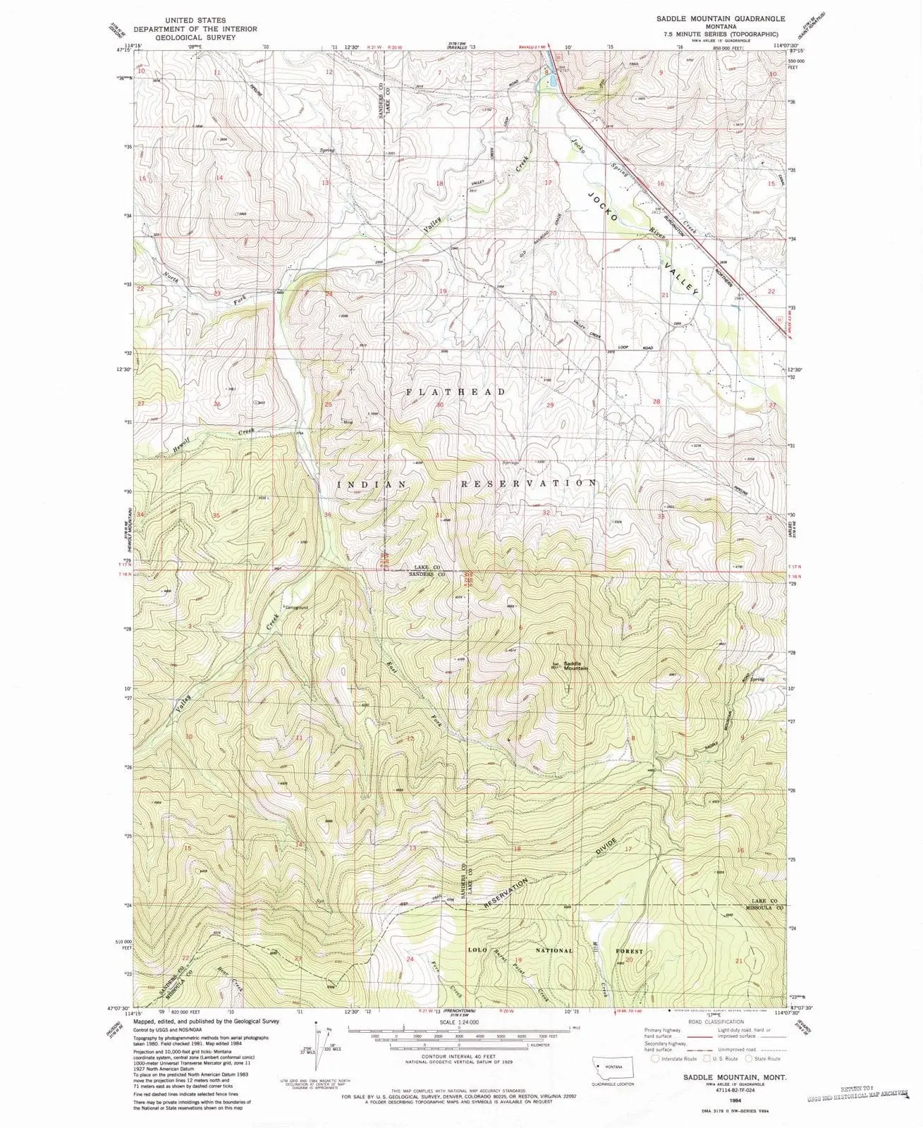 Saddle Mountain Montana USGS Topographic Quadrangle Map, 1999, 1:24000