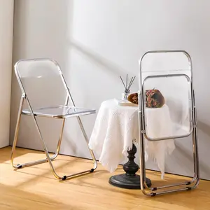 2 Pcs Acrylic Folding Chairs Clear Transparent Stackable Dining Chairs Modern Armless Event Seat Plastic Living Room Seat for Home Living Room Inside Outside