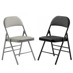 PU Padded Folding Chair Set of 4, Heavy Duty Metal Frame, Space Saving and Easy to Clean, Portable Chairs for Home, Office, Party and Indoor & Outdoor Use