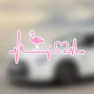Flamingo Heartbeat Line Sticker, Car Sticker, Universal Car Exterior Decorative Sticker, Car Exterior Accessories for Car, Laptop, Refrigerator