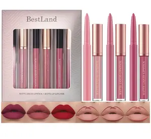 BestLand 6Pcs Matte Liquid Lipstick + Lip Liner Pens Set, One Step Lips Makeup Kits Pigment Velvety Nude Lip Stain Waterproof Long Wear Lip Gloss Make up Gift Set (Pure Romance Bundle)