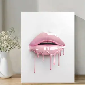 12x16inch and 23.6x15.7inch Modern Lip Art Canvas Poster - Pink Dripping Lip Design, Wooden Inner Frame, Creative Modern Decoration, Suitable for Bedroom, Living Room Wall Decoration, Home Decor Accessory, Decoration Items - Home Decoration Gift