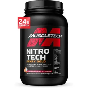 Whey Protein Powder Nitro Tech Whey Gold Isolate Smoothie Mix for Women and Men Strawberry Flavor 2lb 28 Servings Packaging May Vary