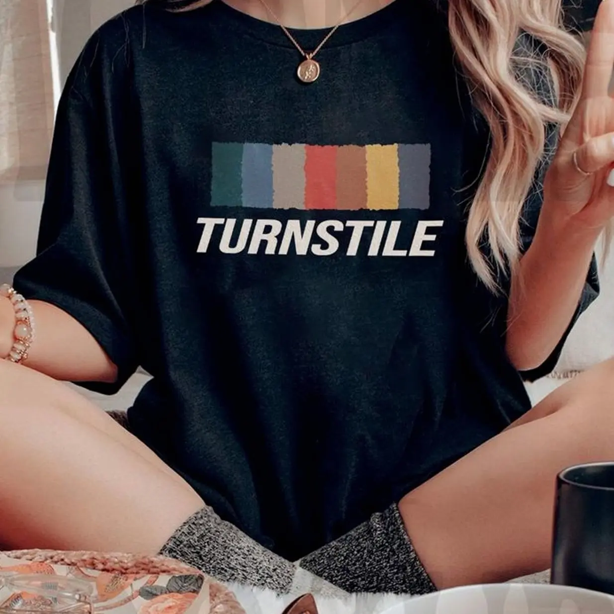 Turnstile Graphic T-Shirt for Women, Soft Cotton Rock Band Streetwear Top, Casual Lightweight and Breathable, Lady, Tshirt, Yoga Exercises, Sporty Chic, Comfortable, Shortsleeve
