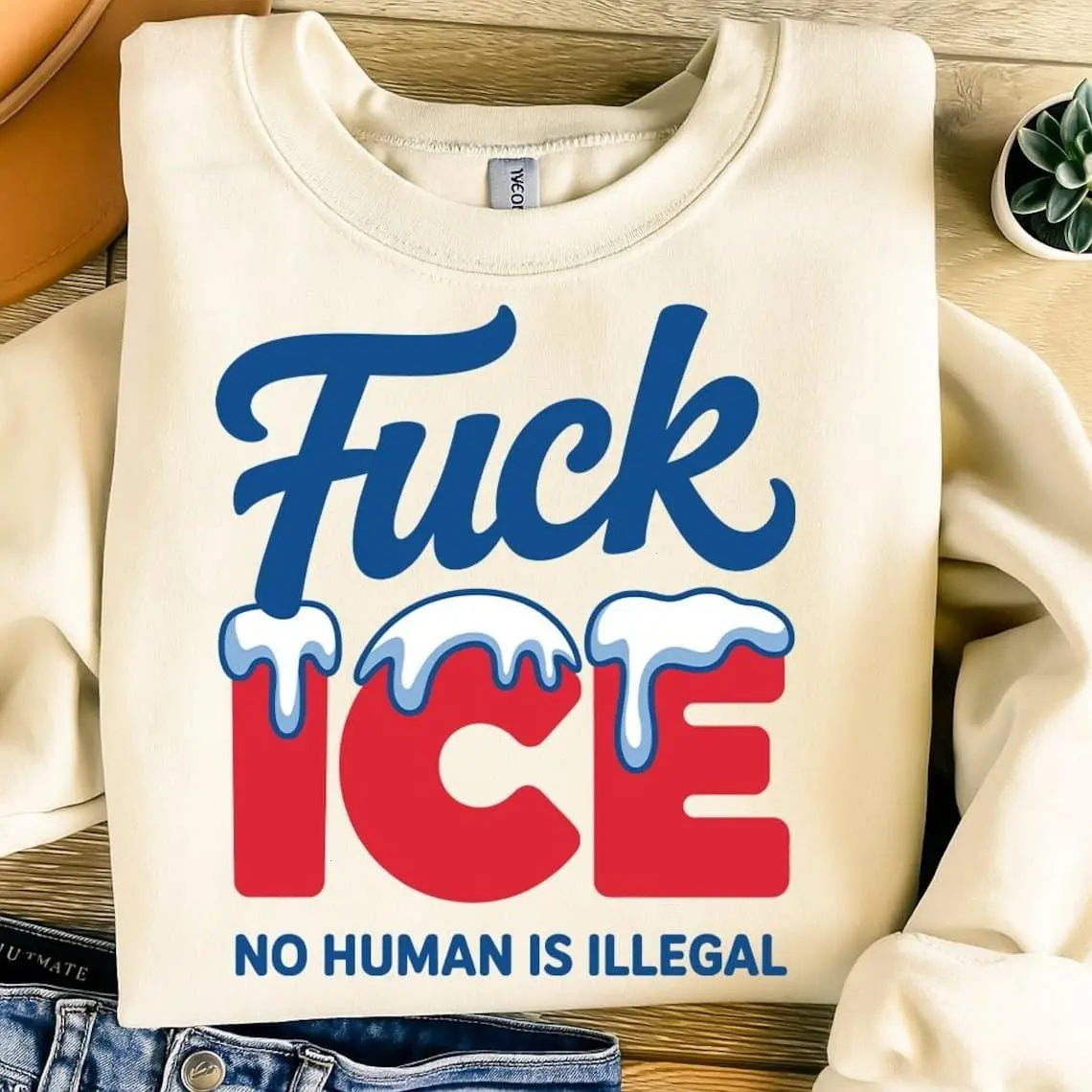 [Sale off up to 50%] Fuck ICE No Human Is Illegal Sweatshirt, Human Rights Activist, Protest, streetwear graphic tee