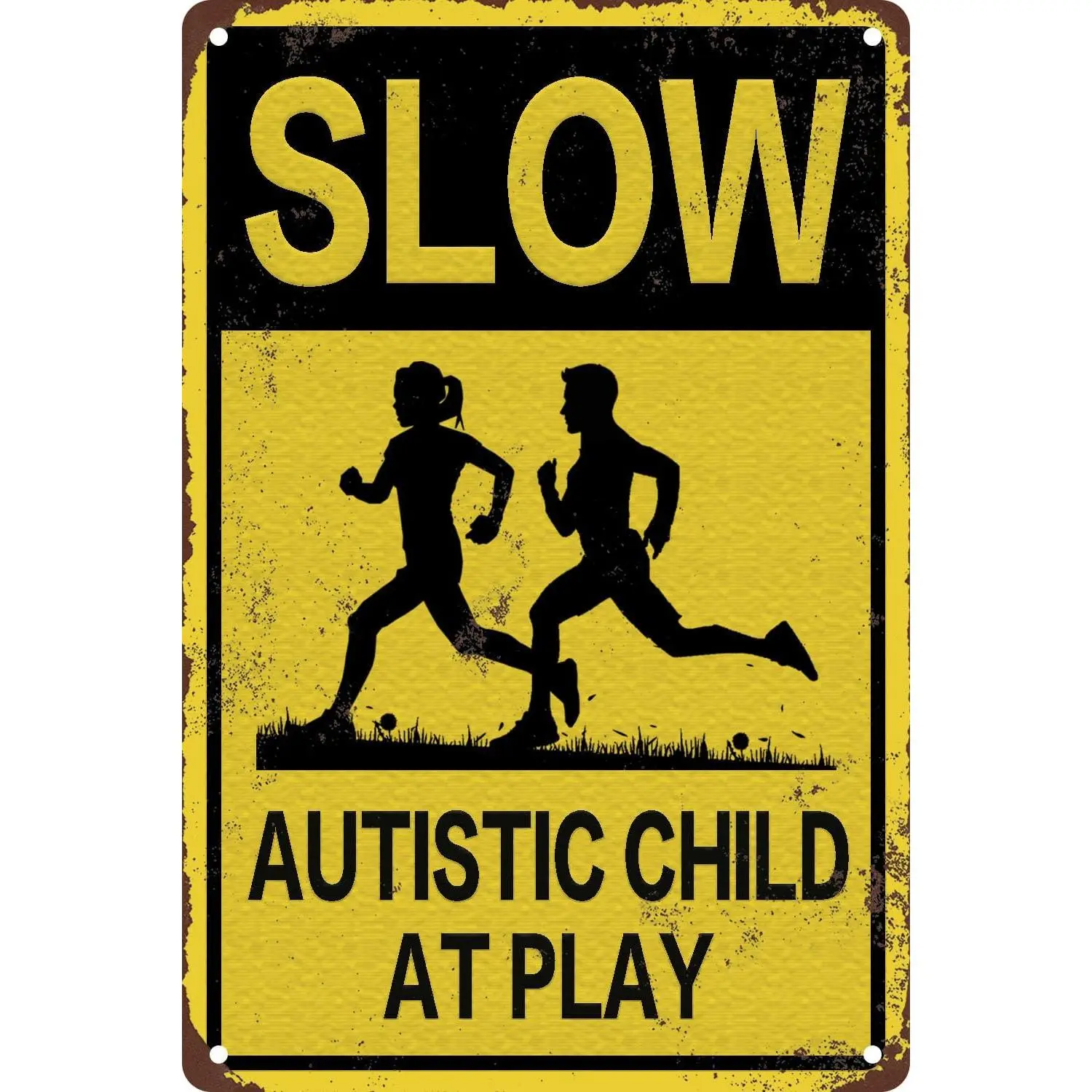 Warning sign Slow Autistic Child at Play with Road sign Business Sign 8X12 Inches Metal Tin Sign