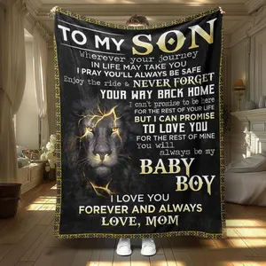 Lion Pattern Soft Blanket, 1 Count Letter for Son Print Throw Blanket, Air-conditioned Room Blanket, Warm Nap Blanket for Home Office Travel Camping