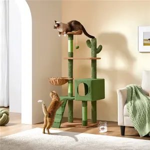 Yaheetech 59.5in Cat Tower,Cute Perch, Cozy Condo, Convenient Climbing Ladders, Moppy Fabric-Covered Cat House for Indoor Cats