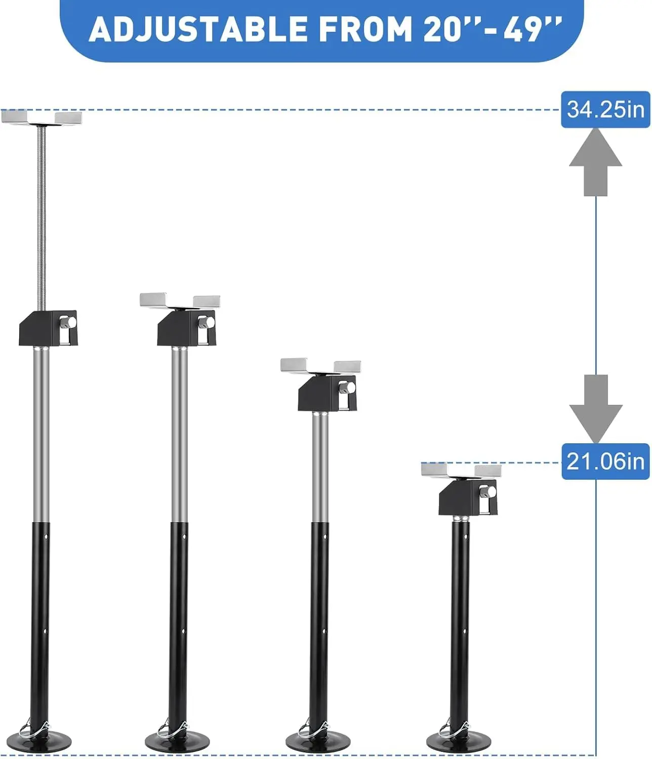 4 Pack Adjustable RV Slide Out Support Jacks - Heavy-Duty Steel, 10,000 lbs Capacity, Height Range 21“ to 34", Black RV Camper Stabilizer Jacks Support Jacks