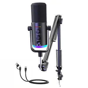 Gaming Computer Microphone for Live Streaming and Podcasts, Podcast Recording Mic, USB Condenser Mic with Quick Mute, Shock Mount, Volume Control, Ps4/ps5/PC Compatible
