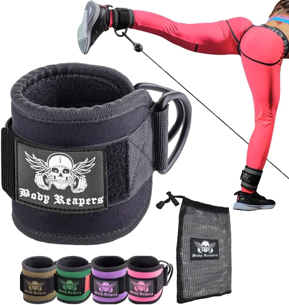 Adjustable Gym Ankle Cuff Cable Attachment - Durable Double D-Rings, Cushioned Strap for Glute & Leg Lower Body Weight Training (Sports & Outdoor Fitness Accessory)