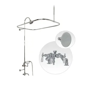 Chrome 48 Inch Deck Mount Clawfoot Tub Shower Enclosure with Downspout Faucet and Watering Can Shower Head