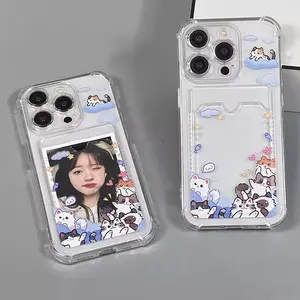 Cartoon cat card holder phone case, compatible with iPhone 17/16/15/14/13/12/11/PRO/PROMAX/PLUS models, made of TPU material, shockproof and drop-proof.