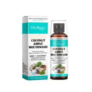 Oralhoe Coconut mint mouthwash removes stains, freshens breath, cleans teeth, and provides convenient mouthwash care.