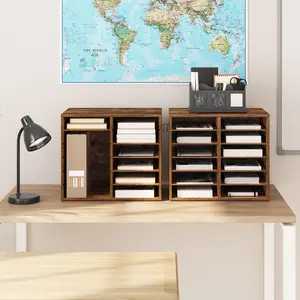 HOOBRO File Storage Cabinets, Rustic Brown Literature Organizers, 12 Compartments Office Mailbox with Adjustable Shelves, Wood Countertop Literature Sorter for Office, Home#SpringSale #BigSpringSale