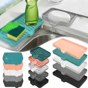 Silicone Faucet Mat Kitchen Sink Tray Soap Dispenser Sponge Drain Pad Sink Splash Drying Mat Countertop Storage Tray