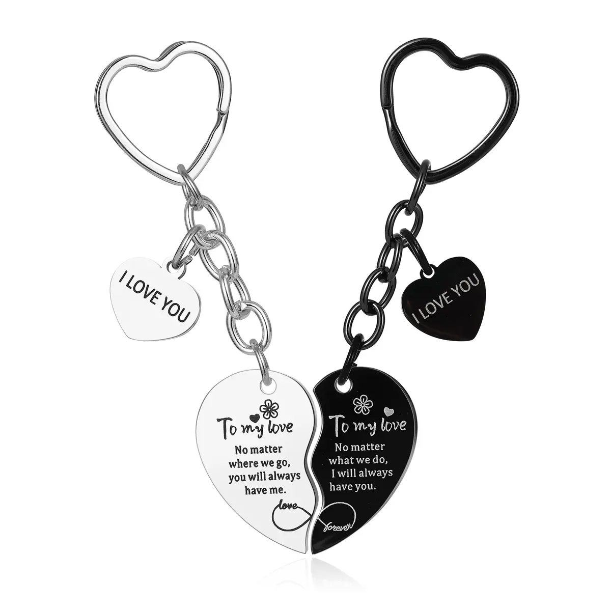Matching Split Heart Couple Keychains,Engraved Love Quote Heart Pendant Set,Sweet Couple Anniversary Present