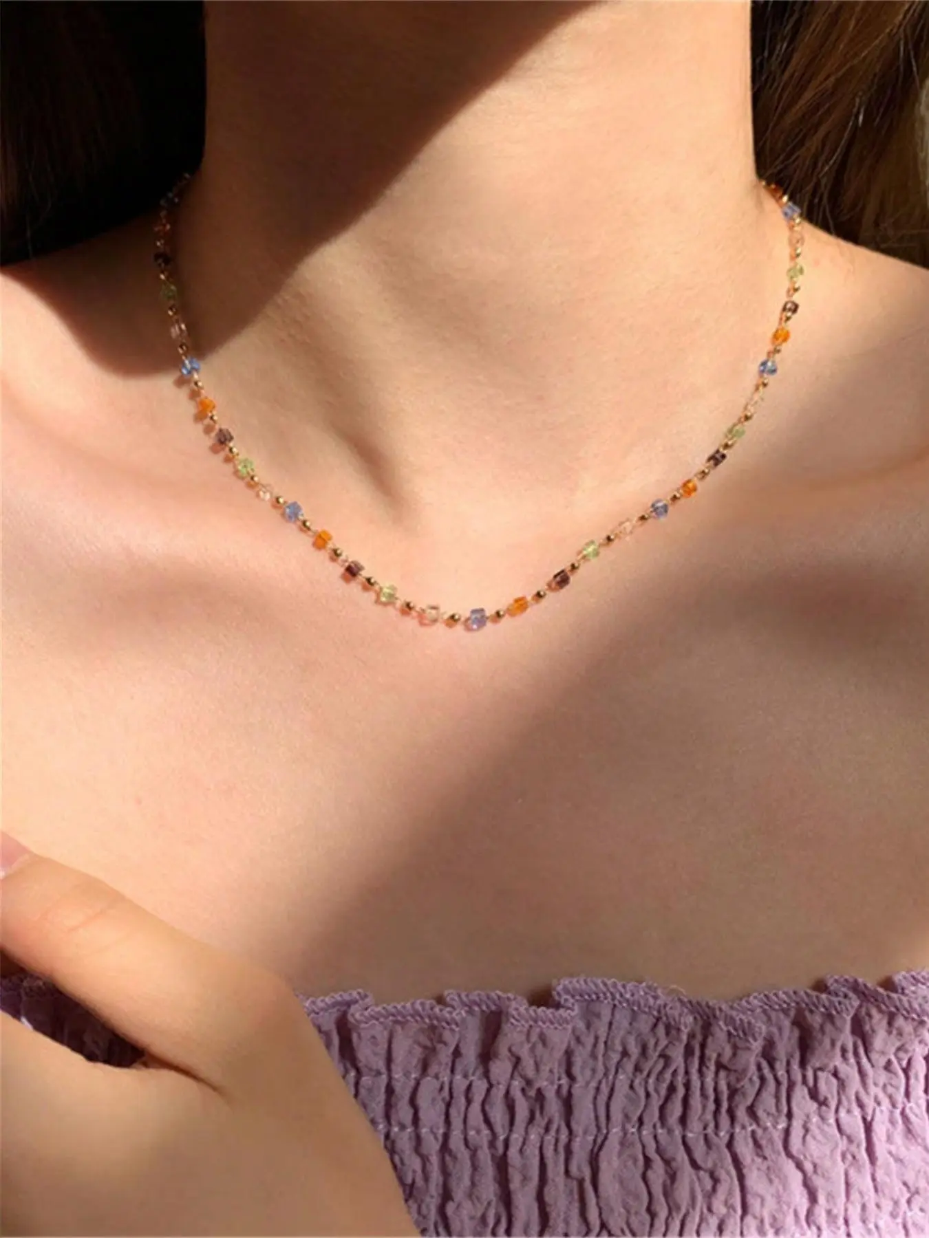 Women's Colorful Beaded Necklace, Elegant Versatile Jewelry for Girls, Classic Fashion Accessories, Holiday Birthday Gifts, Copper Chain Jewelry