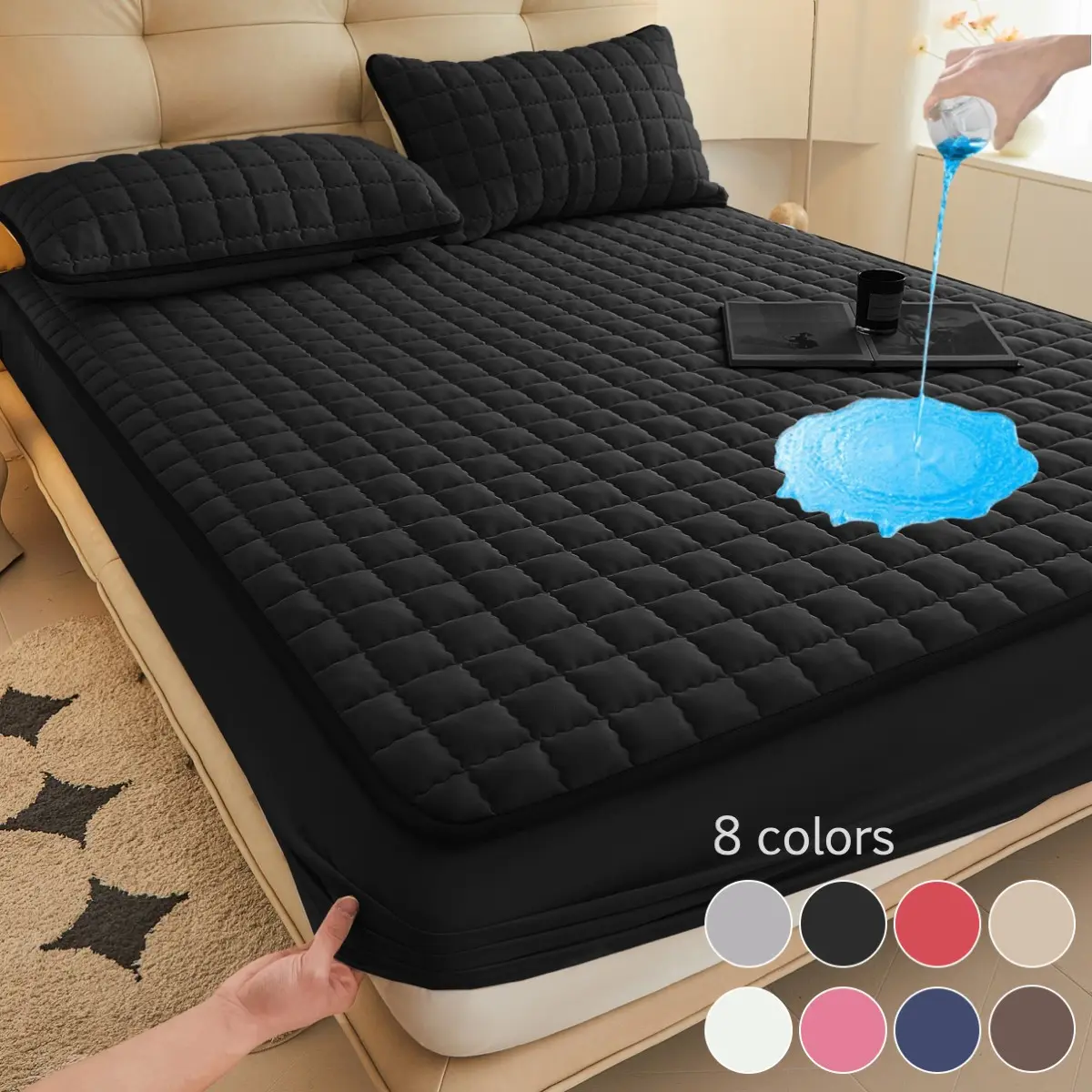 2pcs/3pcs Waterproof Mattress Protector, Quilted Mattress Protector, Bedding Mattress Cover, Fitted Sheet & Mattress Cover Set with Deep Pocket Soft Noiseless Breathable Stain-Resistant Bed Cover, Machine Washable, With Pillowcases