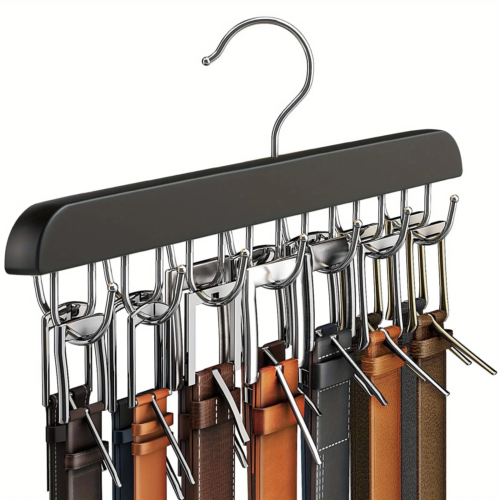14-Hook Wooden Polished Multi-Functional Belt Hanger, Storage Hanger, Multifunctional Hanger, Space-Saving Organizer, Space Saver Hangers for Ties, Camisoles, Scarf Hanger, Scarves, Belts, Clothes Drying Rack for Bathroom, Bedroom, Closet, Wardrobe