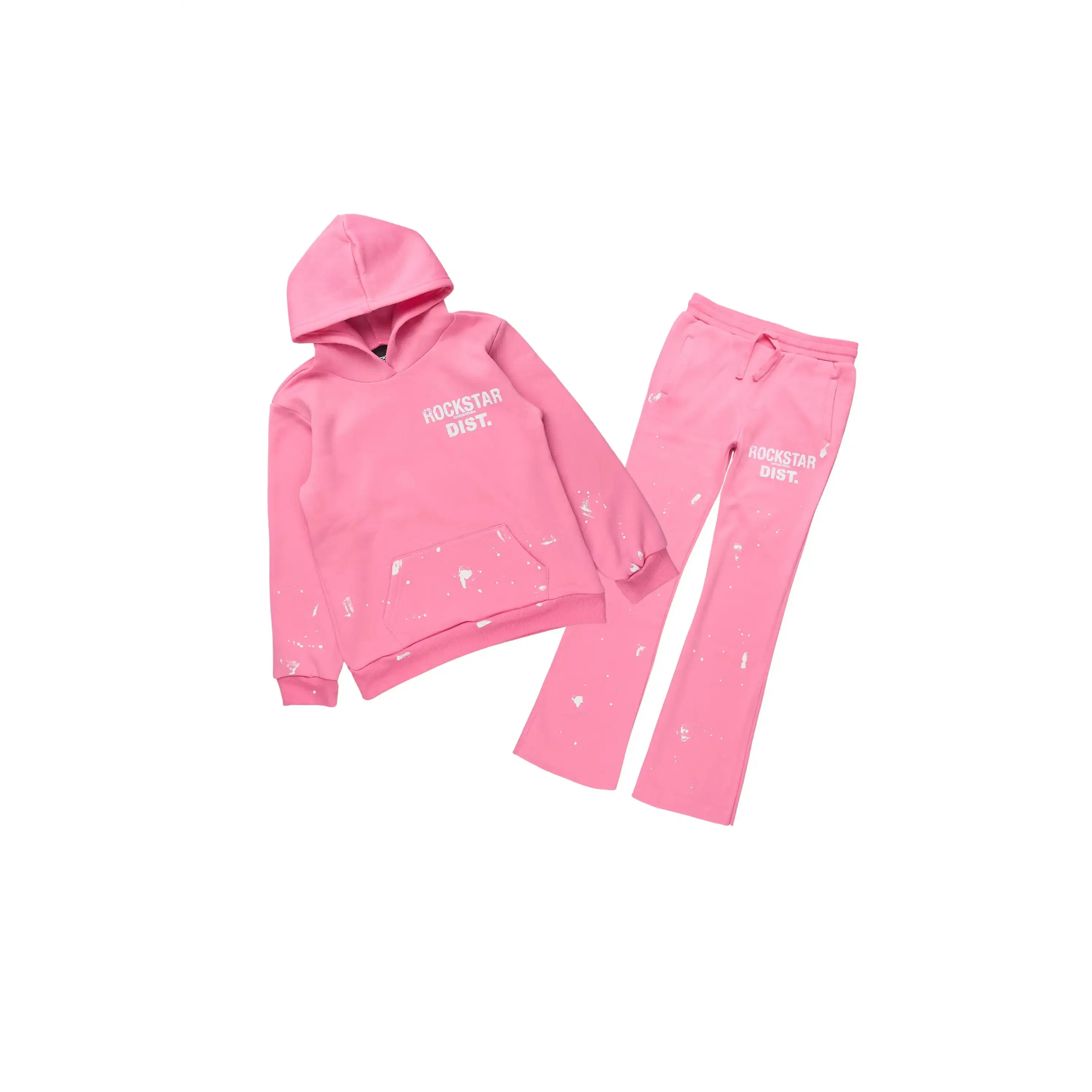 Girls Hadley Bubble Gum/White Hoodie Stacked Flare Track Set