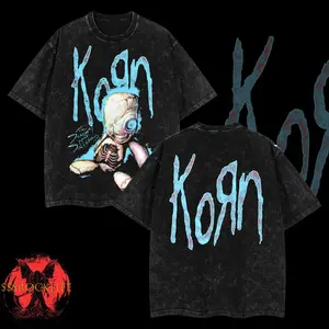[$$$MANLIFE] Korn SoS Doll Washed Rock Band Shirt – Korn 2025 Tour Tee, Distorted Nu-Metal Energy Meets Dark Y2K Streetwear, Acid Washed Heavyweight Cotton, Aggressive & Alternative Essential for Rock Lovers & Korn Fans