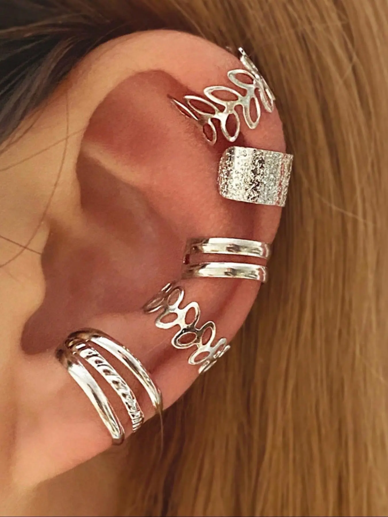 Leaf & Texture Metal Design Cuff Earrings Set, Ear Cuffs Non Piercing, Fashionable Fake Earrings for Women & Girls, Trendy All-match & Exquisite Jewelry for Birthday Gift, Earrings for Women